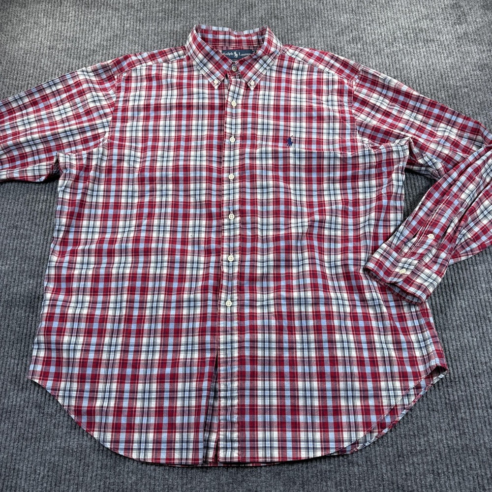 Ralph Lauren Shirt Mens 2XL Red Plaid Classic Fit Long Sleeve Button Down Cotton